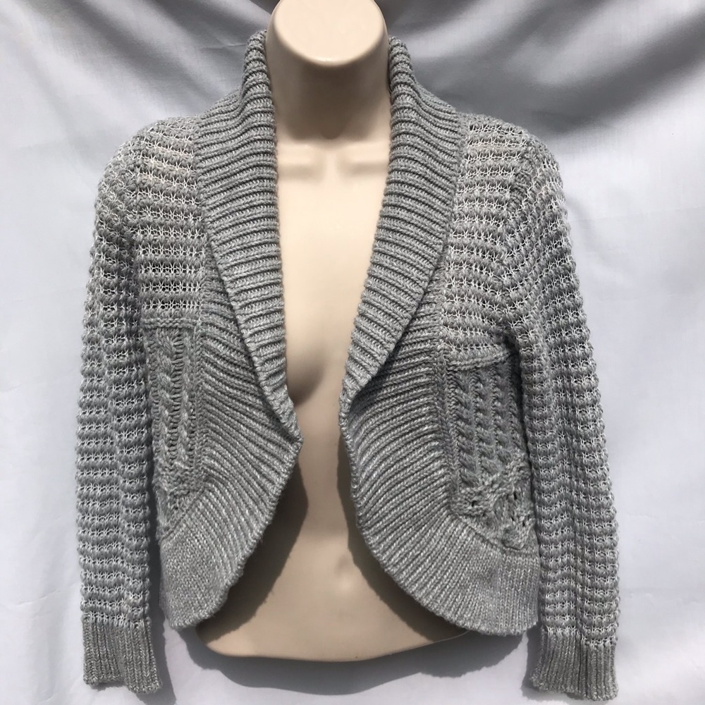 Light Gray Poof! Girl Gray Cardigan Knit Sweater